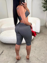 Fashion Polka Dots Halter Top And Capri Set