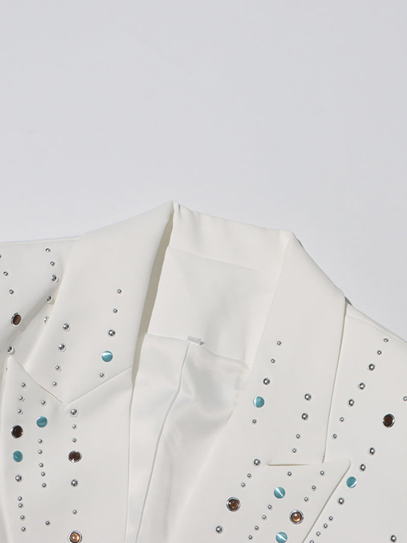 Sparkly Rhinestone White Peak Lapel Blazer