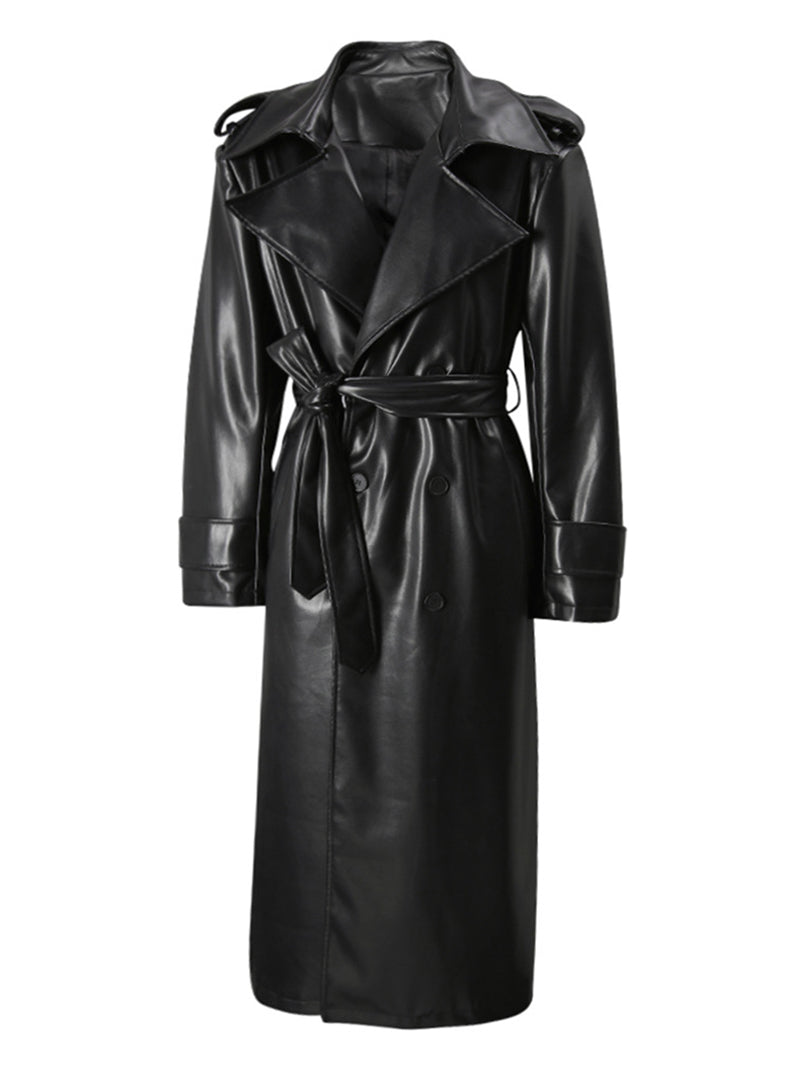 Fashion Faux Leather Trench Coat
