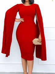 Casual Solid Cape Sleeve Party Club Midi Dress