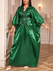 V Neck Sequin Batwing Sleeve Elegant Dress