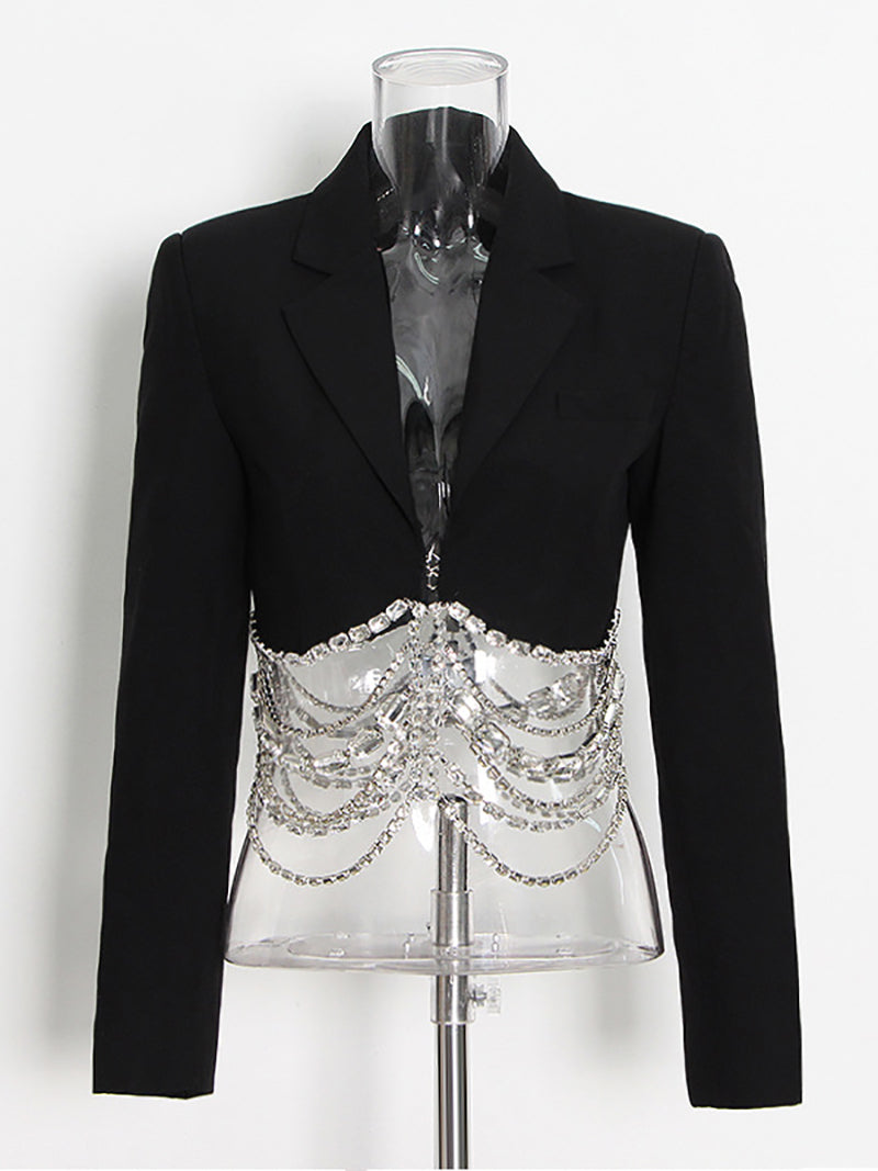 Fashion Rhinestone Chain Suit Blazer Jacket