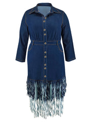 Plus Size Lapel Single breasted Tassels Denim Dress