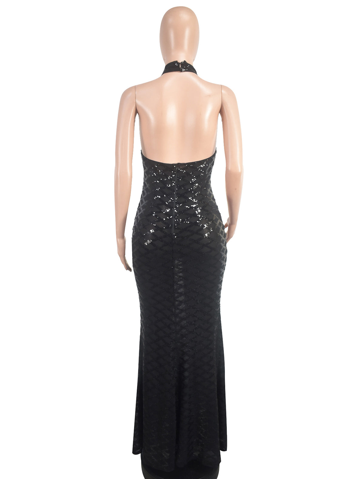 Sexy Halter Neck Backless Sequin Fishtail Evening Dress