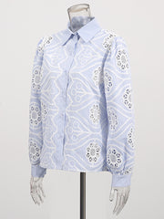 Fashion Embroidered Hollow out Casual Shirt