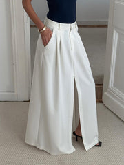 Fashion High Waist Front Slit Casual Long Skirt