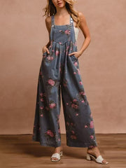 Print Pocket Casual Denim Overalls