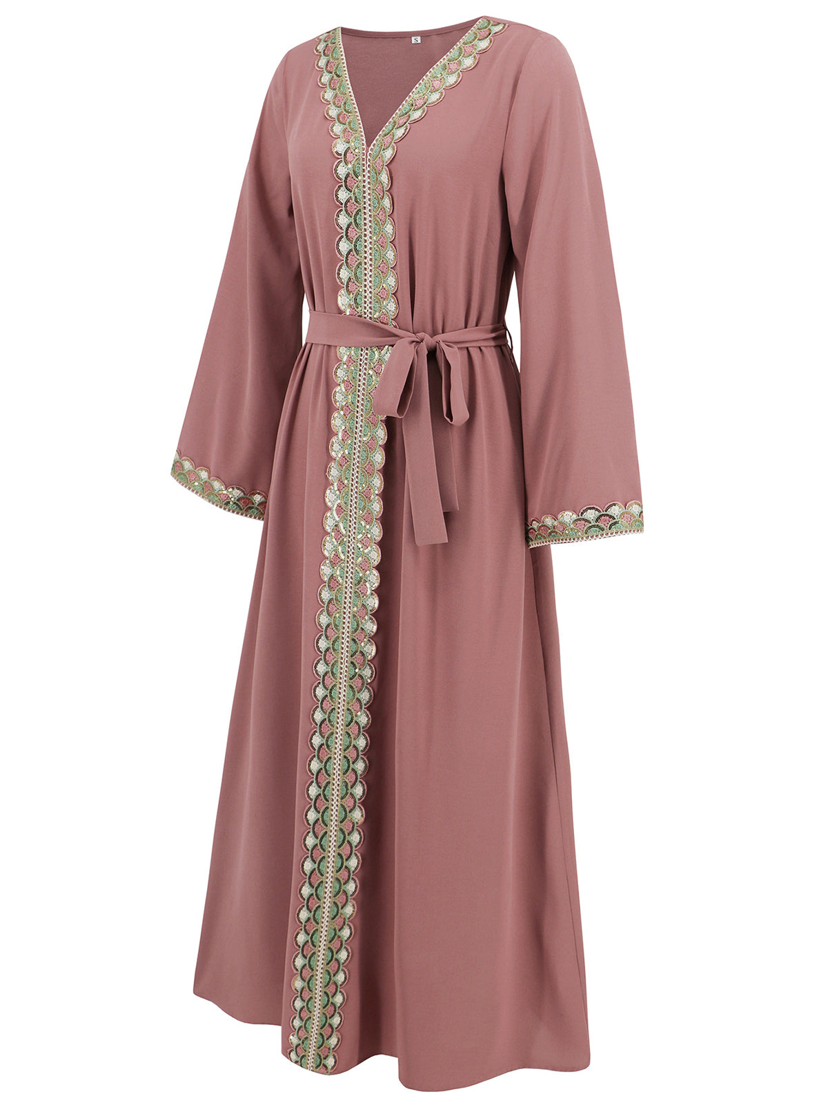 Elegant V Neck Long Sleeve Muslim Maxi Dress