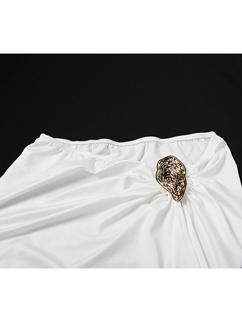 Oyster Metal Decor Strapless Top High Slit Skirt Sets