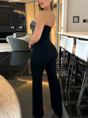 Chic Rhinestone Strapless Sexy Straight Jumpsuit