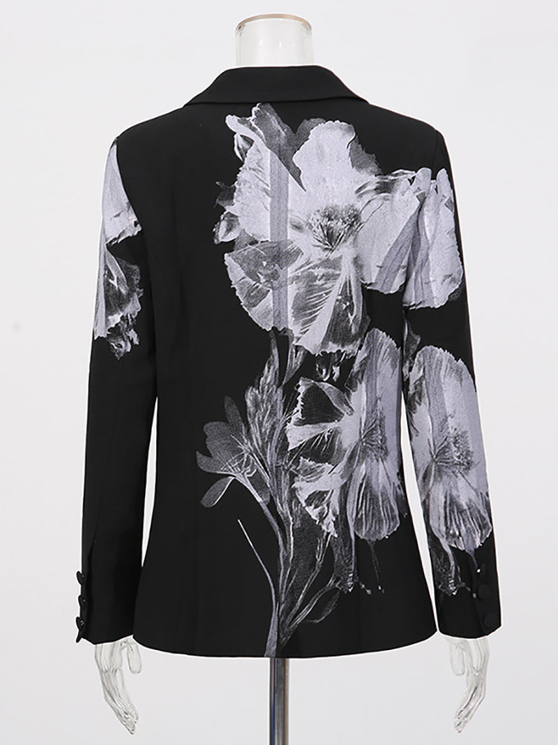 Fashion Print Button Slim Blazer Pants Suit