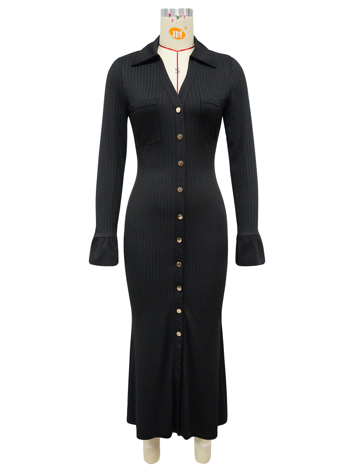 Casual Ribbed Single-breasted Bodycon Maxi Dress