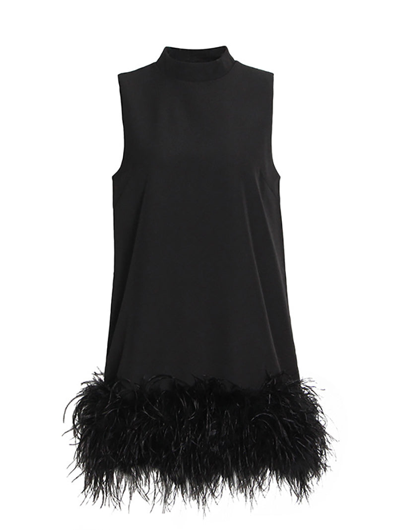 Fashion Sleeveless Feather Patchwork Mini Dress