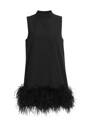 Fashion Sleeveless Feather Patchwork Mini Dress