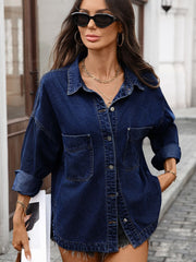 Slit Oversized Vintage Denim Shirt