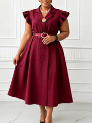 Elegant Ruffle Sleeve Double-breasted Slim Dress
