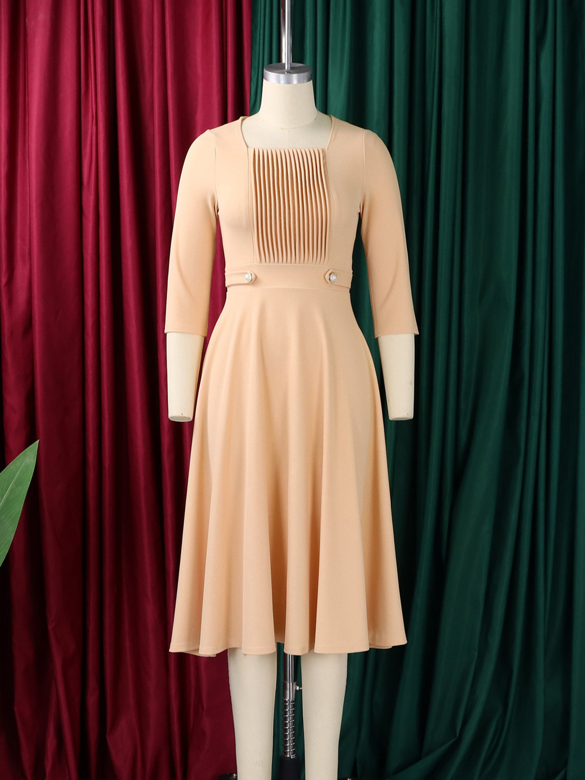 Fashion Square Neck Ruched High Waist Dress