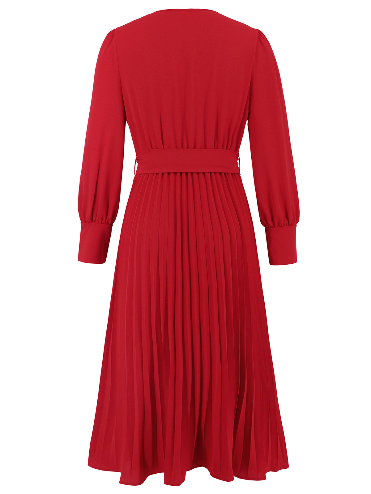 Graceful V-Neck Long Sleeve Belted Midi Dress