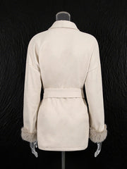 Elegant Long Sleeve Notched Collar Lace-up Coat