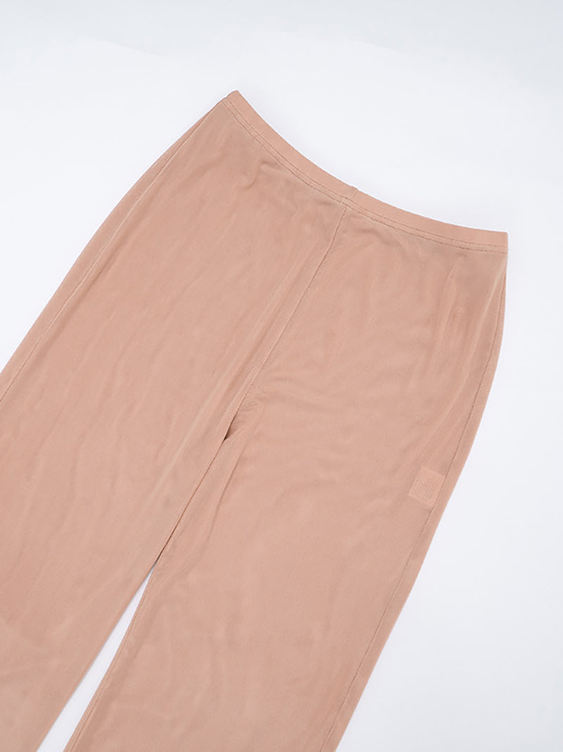 Fashion Cowl Neck Mesh Sheer Top And Pant Sets