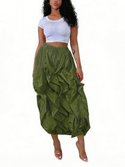 Casual Drawstring Waist Ruffle Parachute Skirt