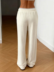 Lace Patchwork Drawstring Corduroy Straight Pants
