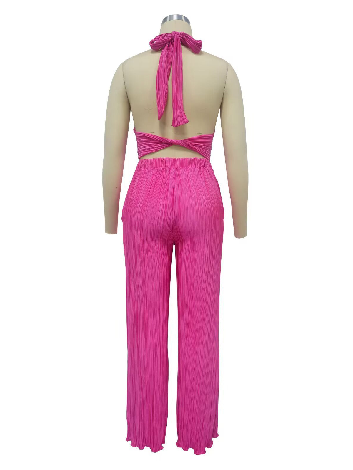 Fashion Halter Pleat Tops Pants Sets