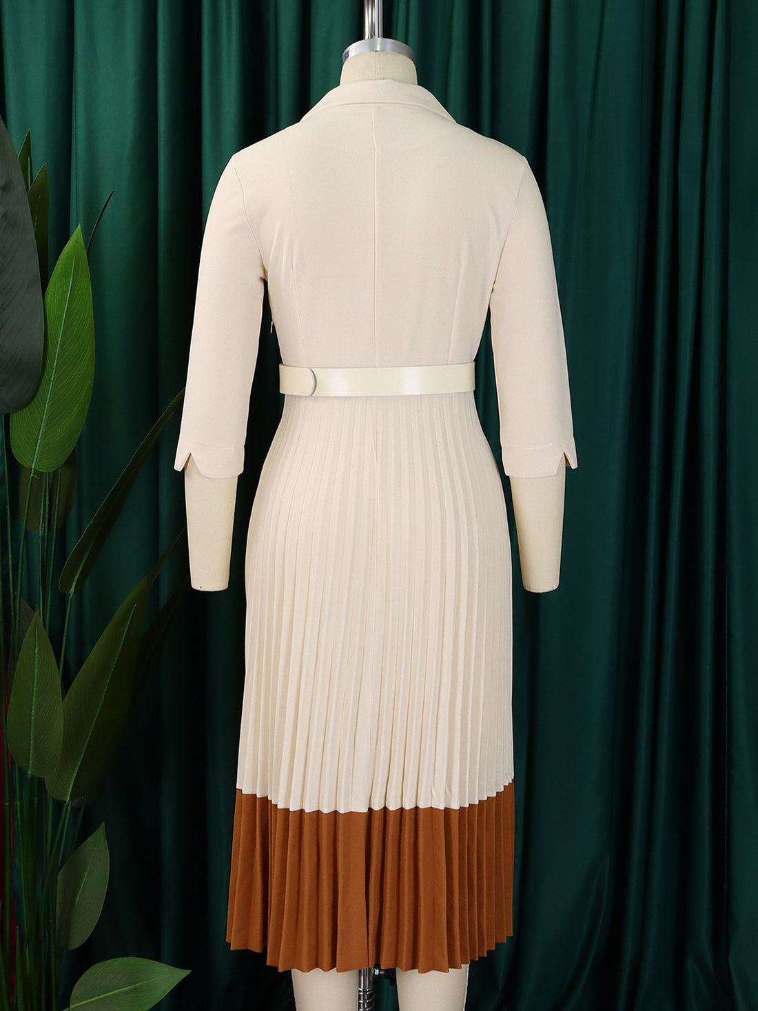 Fashion Slim Two-Tone Belted Pleated Dress