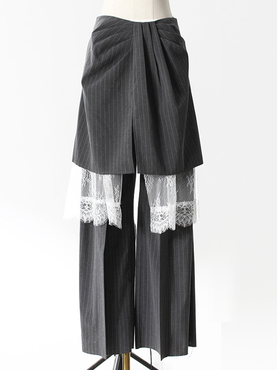 Versatile Lace Skirt Overlay Pinstripe Pant Matching