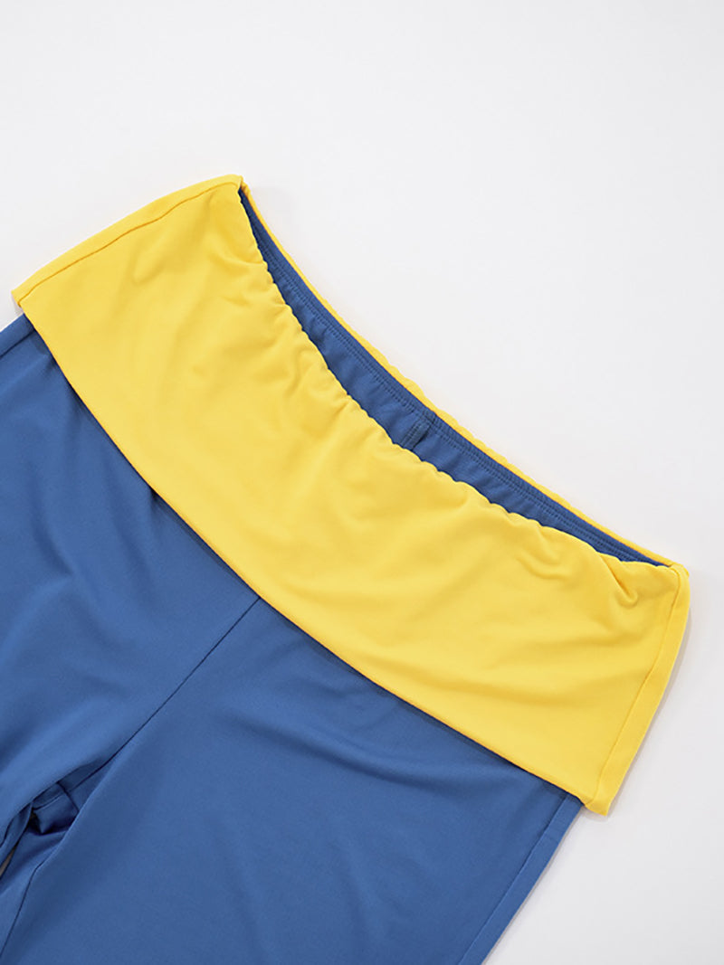 Contrast color Crop Top And Pant Casual Set