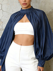 Fashion Balloon Sleeve Crepe Blouse