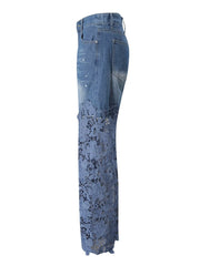 Polka Dot Lace Hem Wide Leg Jeans