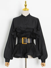 Fashion Ruffles Belt Slim Shirts Tops