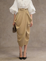 Fashion High Waist Asymmetrical Draped Wrap Skirt