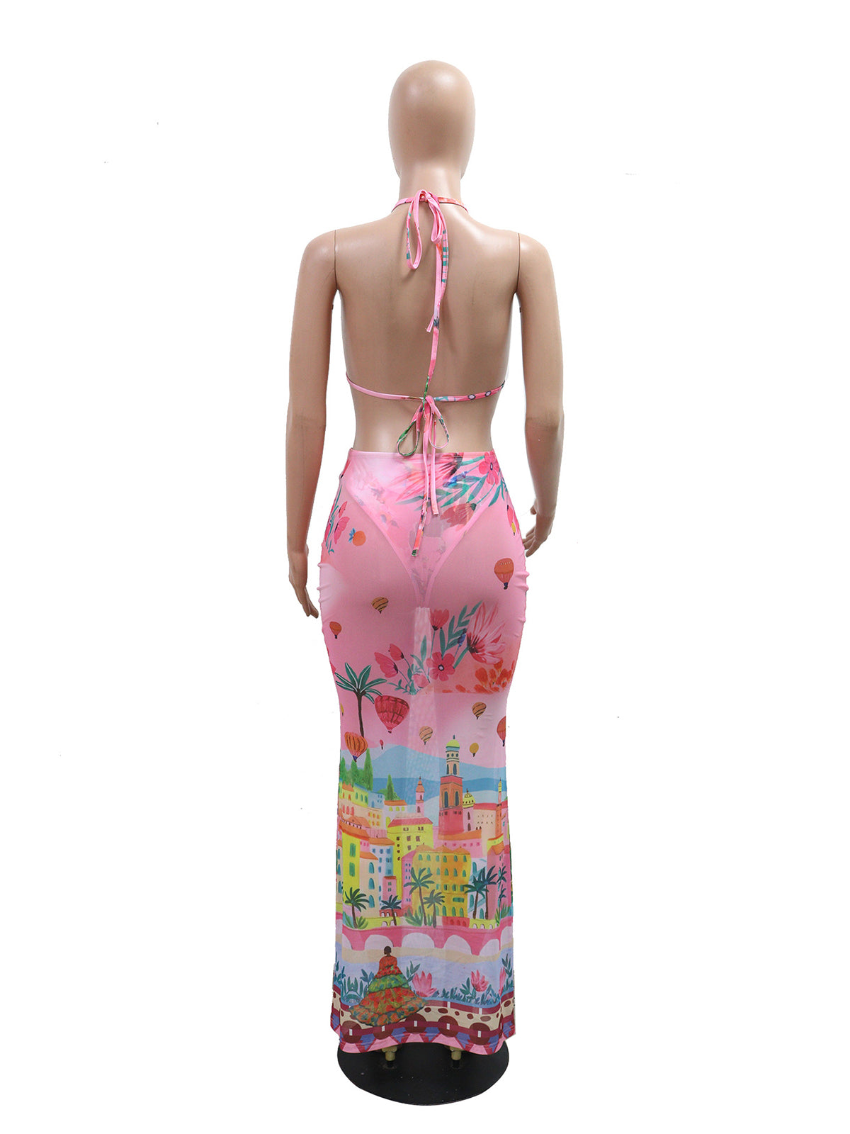 Sexy Print Beach Bikini Skirt Three Piece Set Cover up
