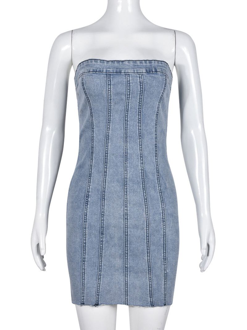 Sexy Strapless Denim Mini Dress