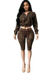 Leopard Print Crop Shirt and Capri Pants Set