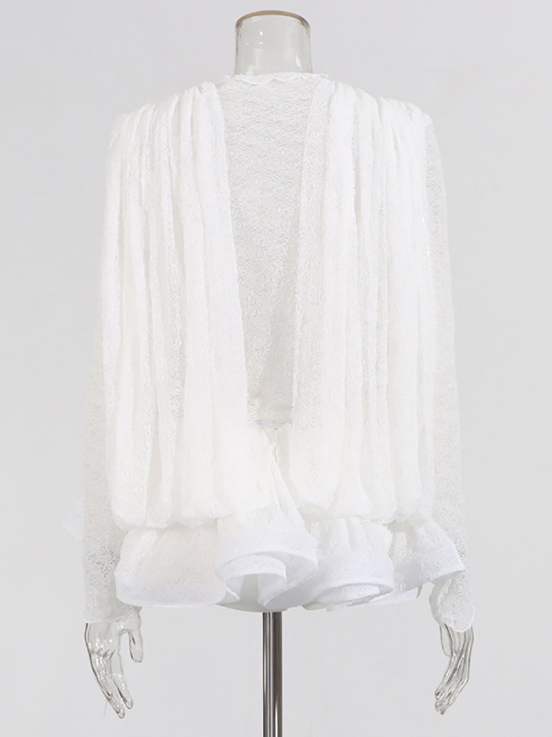 Elegant Sheer Mesh Ruffle Mini Dress Two-Piece Set