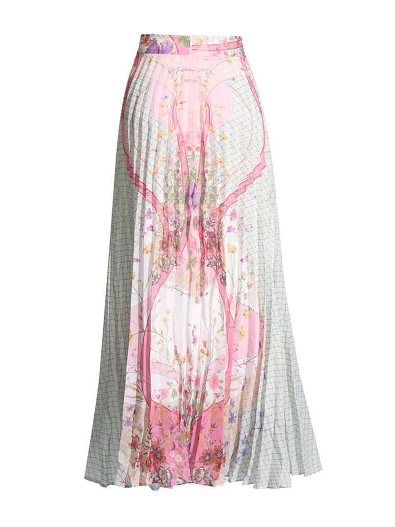 Elegant Print Shirt And Pleated Skirt Two Piece Set