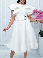 Elegant Ruffle Sleeve Cinched Waist Party Dress