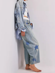 Vintage Baggy Heart Printed Ankle Jeans