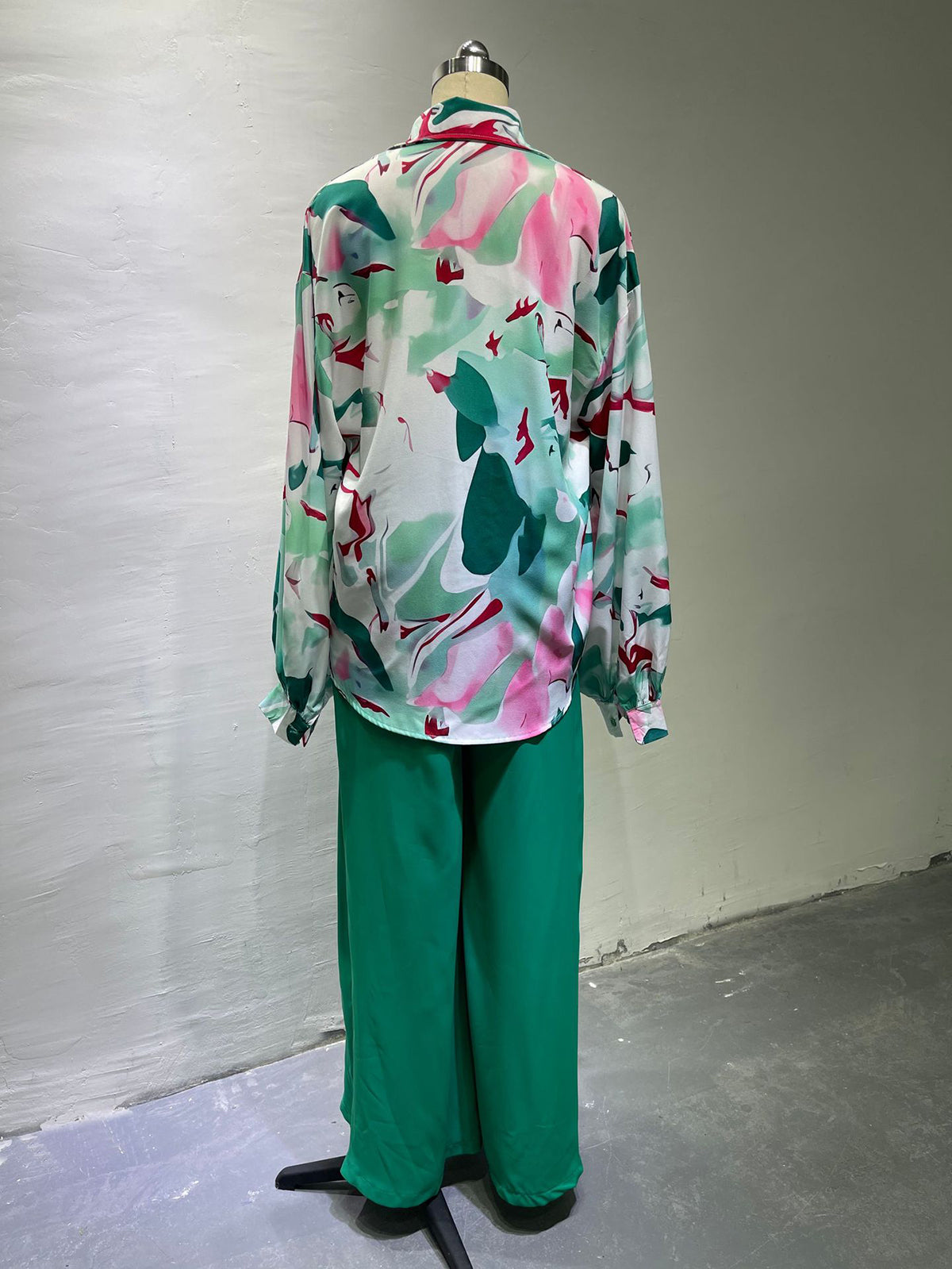 Long Sleeve Print Shirt and Wide Leg Pants Two Piece