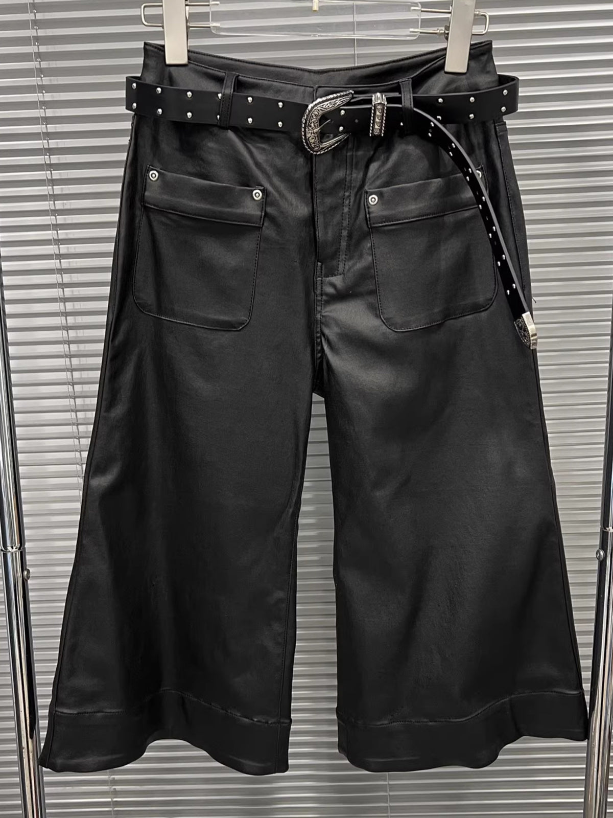 Vintage PU Leather Capri Trousers