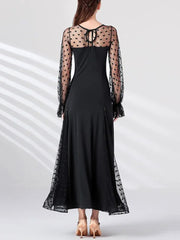 Polka Dot Lace Patchwork Lantern Sleeve Dress