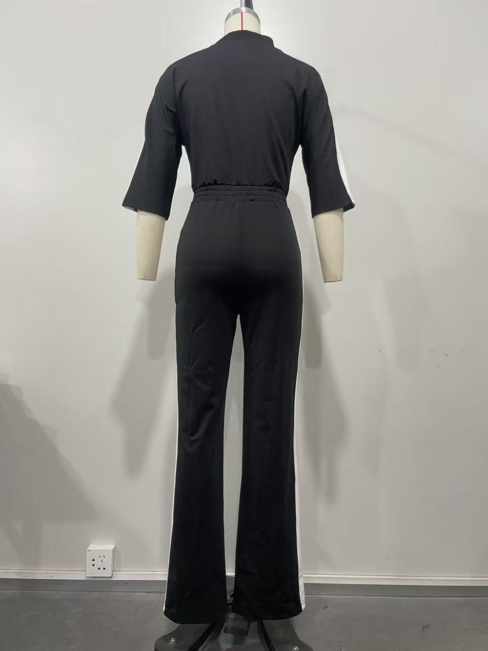 Casual V-neck Short Sleeve Zipper Jumpsuit