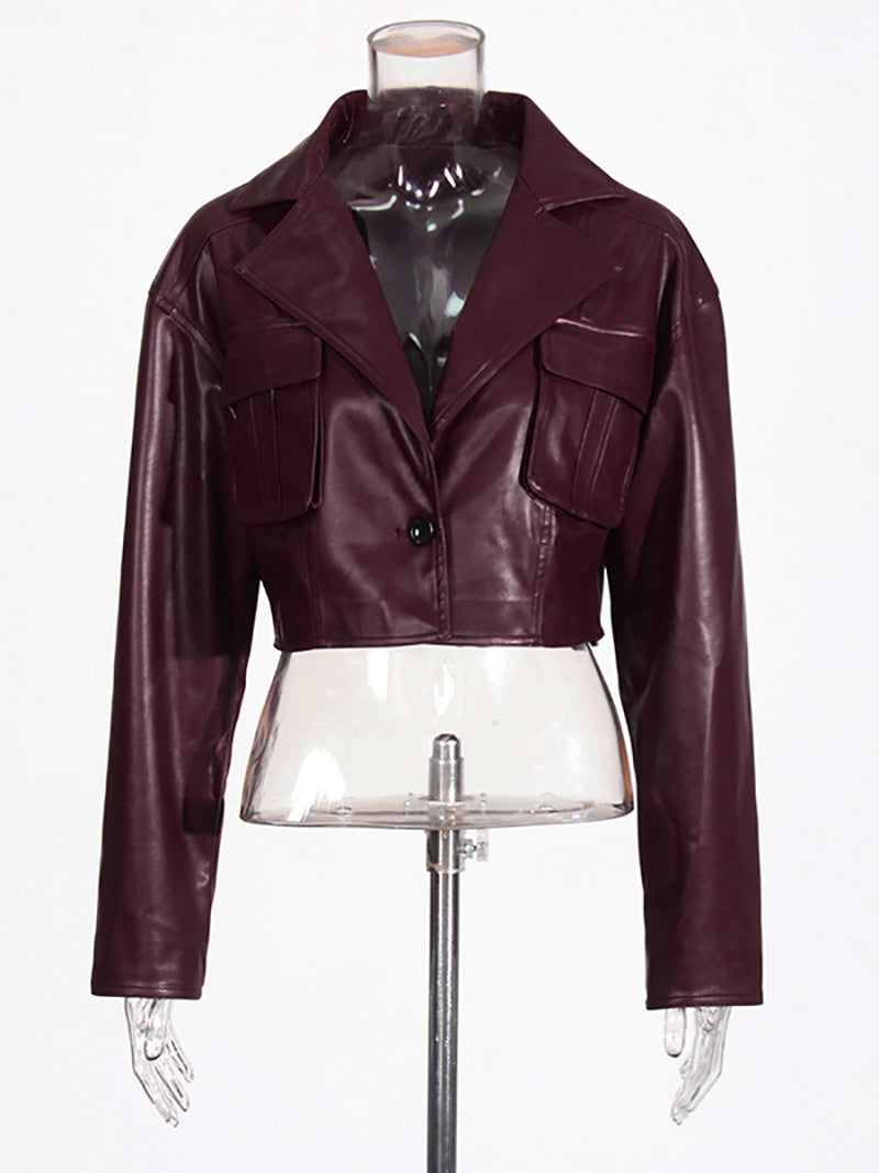 Casual Faux Leather Jackets Long Sleeve Coat