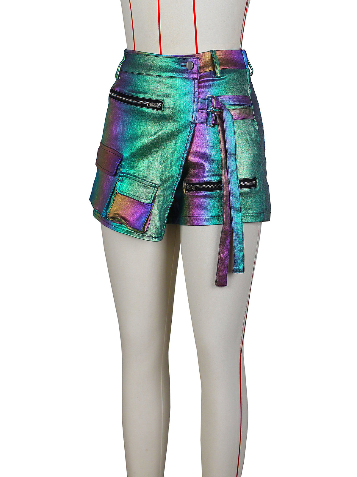 Casual Metallic Shiny High Waist Irregular Shorts Skirs