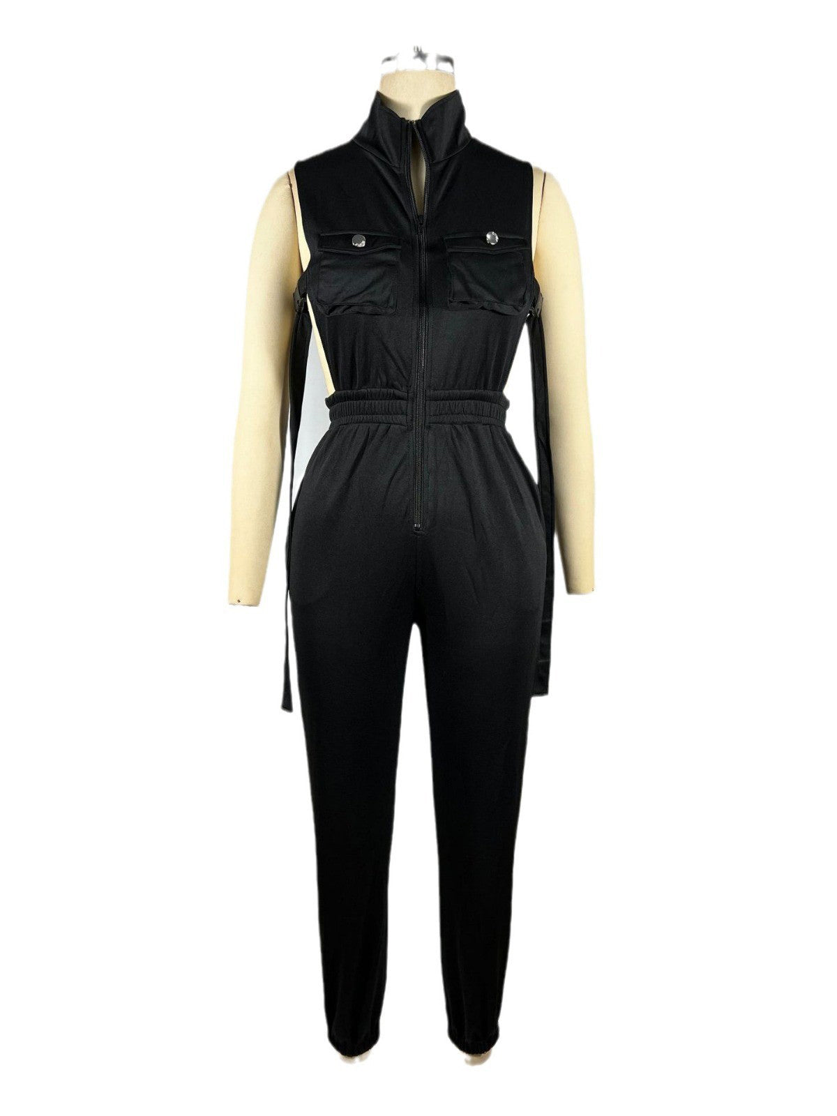 Casual Solid Flap Pocket Cargo Jumpsuit