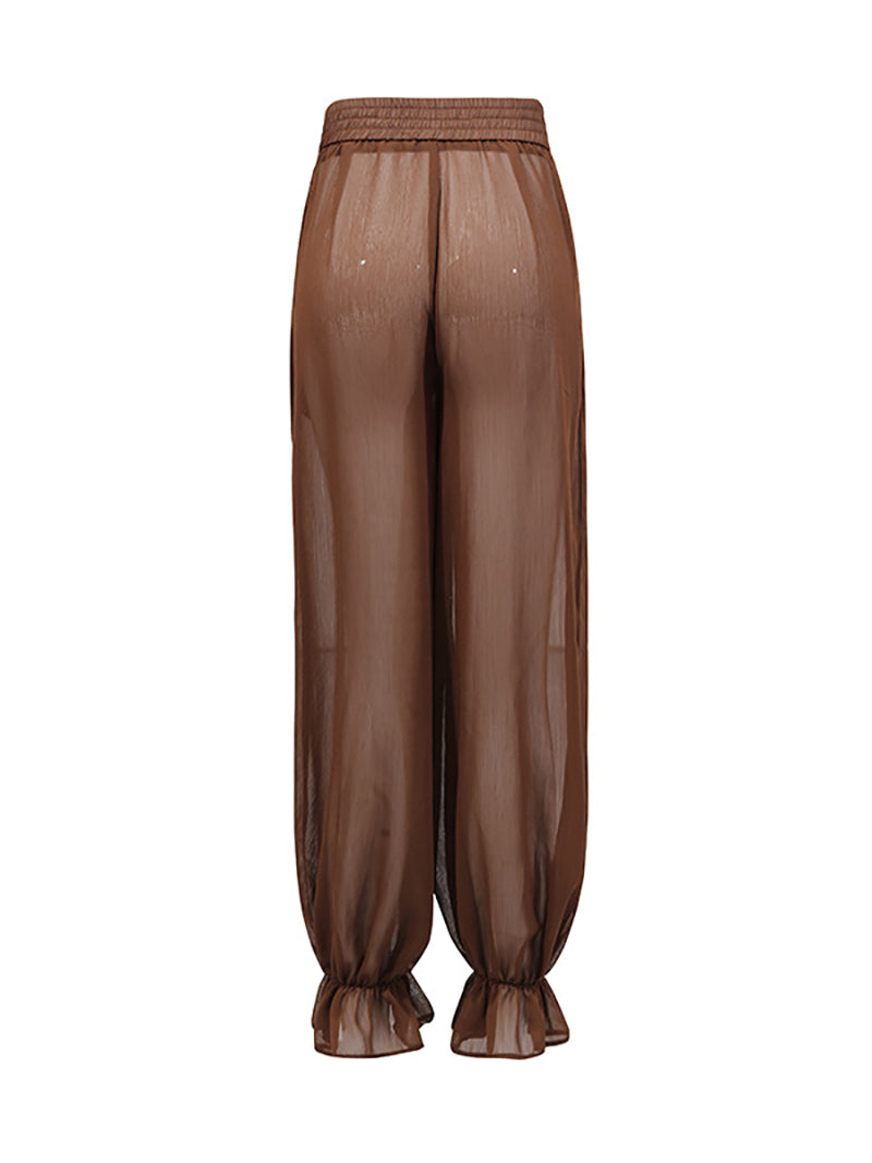 Fashion Turn-down Collar Mesh Shirt And Pants Set