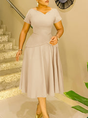 Elegant V-neck Cinched Waist A-Line Dress